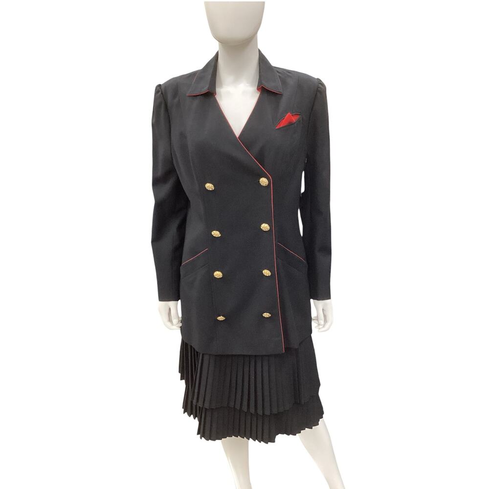 VTG Adolfo Coat Dress Women’s Size 10/ 12 Double Pleated Bottom Double Breasted